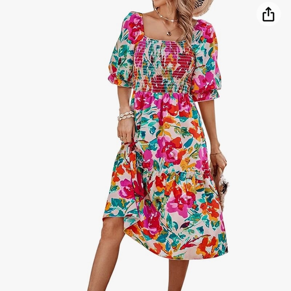 FLORAL | boho smocked dress size M